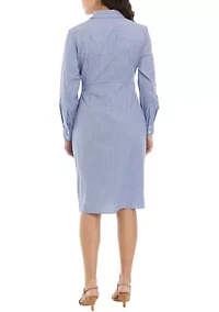 Petite Striped Tied Long Sleeve Shirtdress
