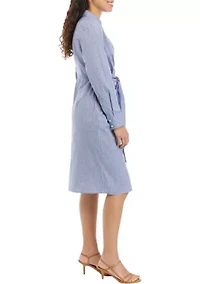 Petite Striped Tied Long Sleeve Shirtdress