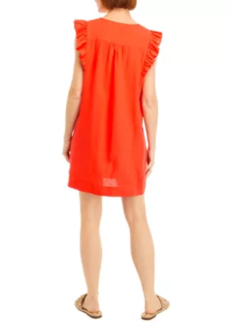 Petite Linen Blend Pintuck Sleeveless Dress