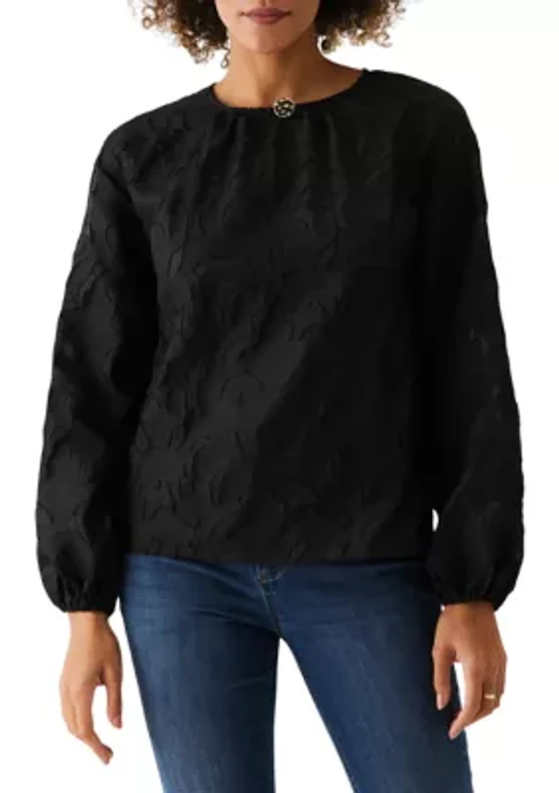 Petite Clip Organza Long Sleeve Blouse