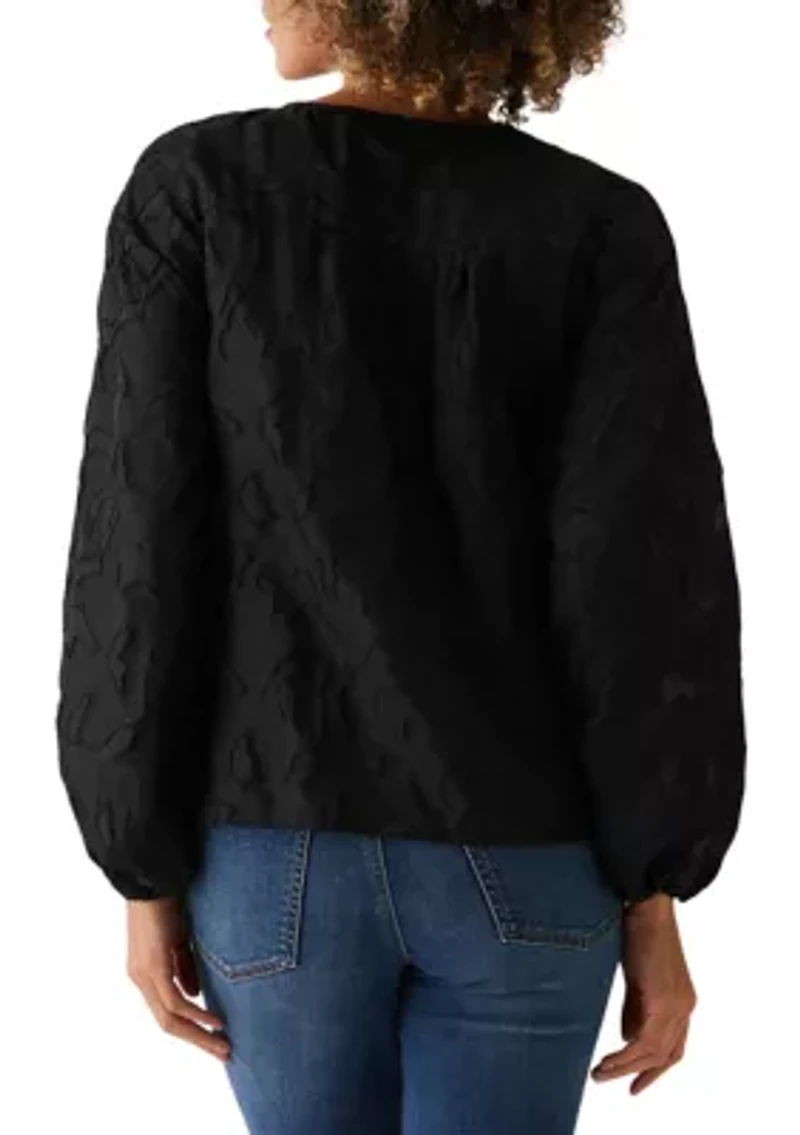 Petite Clip Organza Long Sleeve Blouse