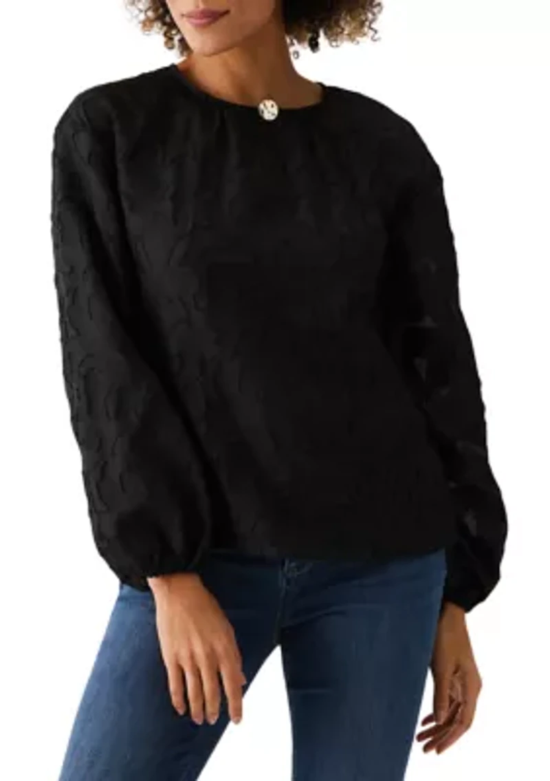 Petite Clip Organza Long Sleeve Blouse