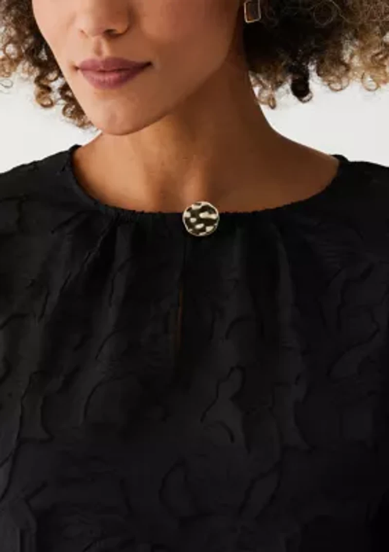 Petite Clip Organza Long Sleeve Blouse