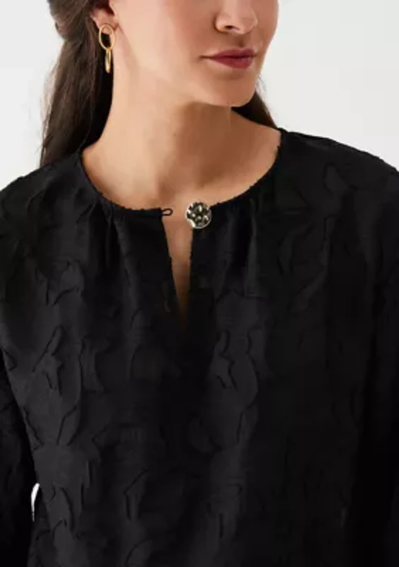 Petite Clip Organza Long Sleeve Blouse