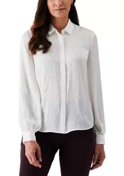 Petite Embellished Long Sleeve Blouse