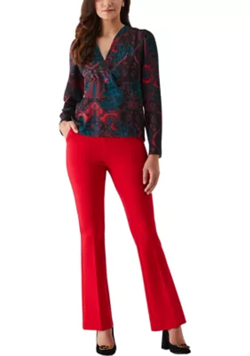 Petite Grand Tapestry Print Cross-Front Long Sleeve Blouse