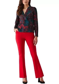 Petite Grand Tapestry Print Cross-Front Long Sleeve Blouse