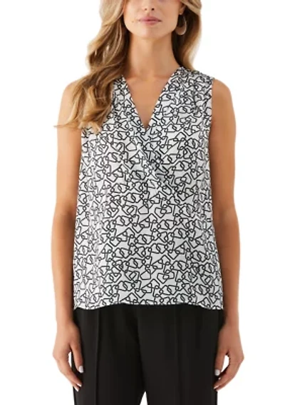 Petite Geometric Print Pleated Satin Sleeveless Shell Top