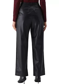 Vegan Leather Wide Leg Pleated Pants