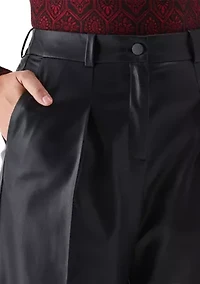 Vegan Leather Wide Leg Pleated Pants