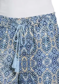 Women's Linen Blend Scroll Print Bobble Hem Crop Pants
