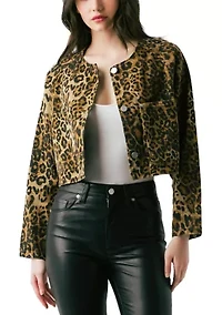 Women's Collarless Leopard Jacket