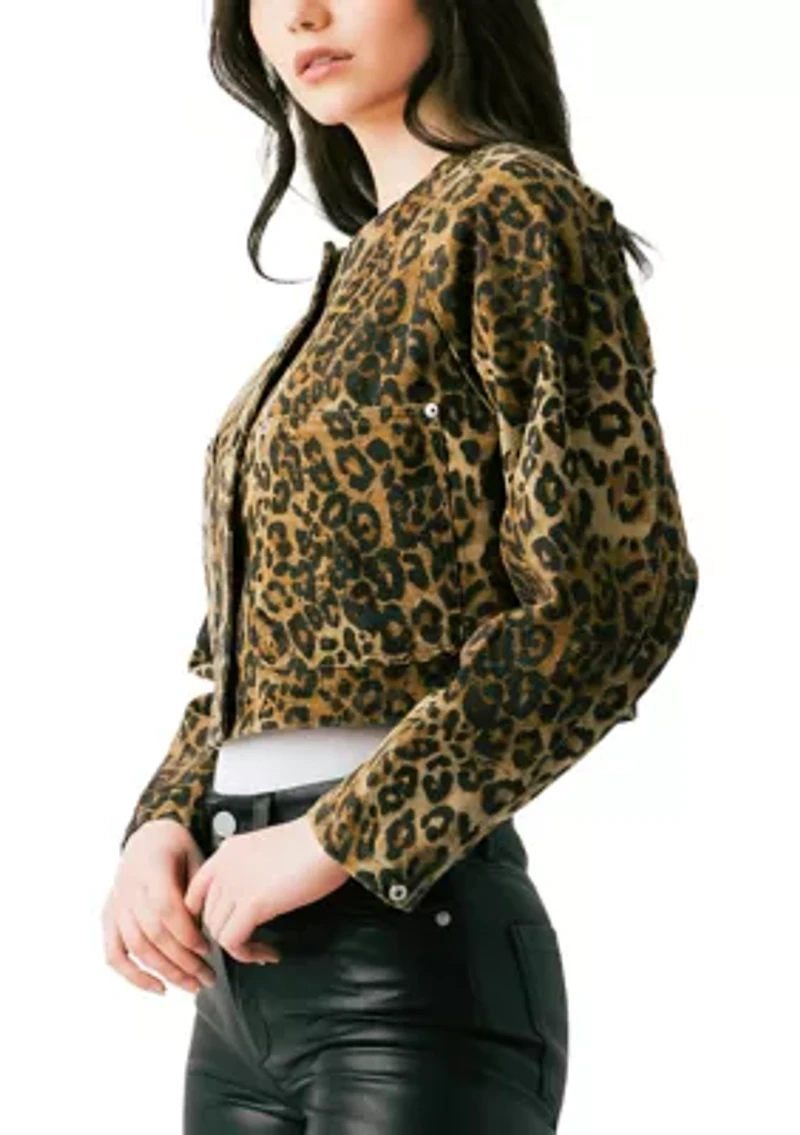 Women's Collarless Leopard Jacket
