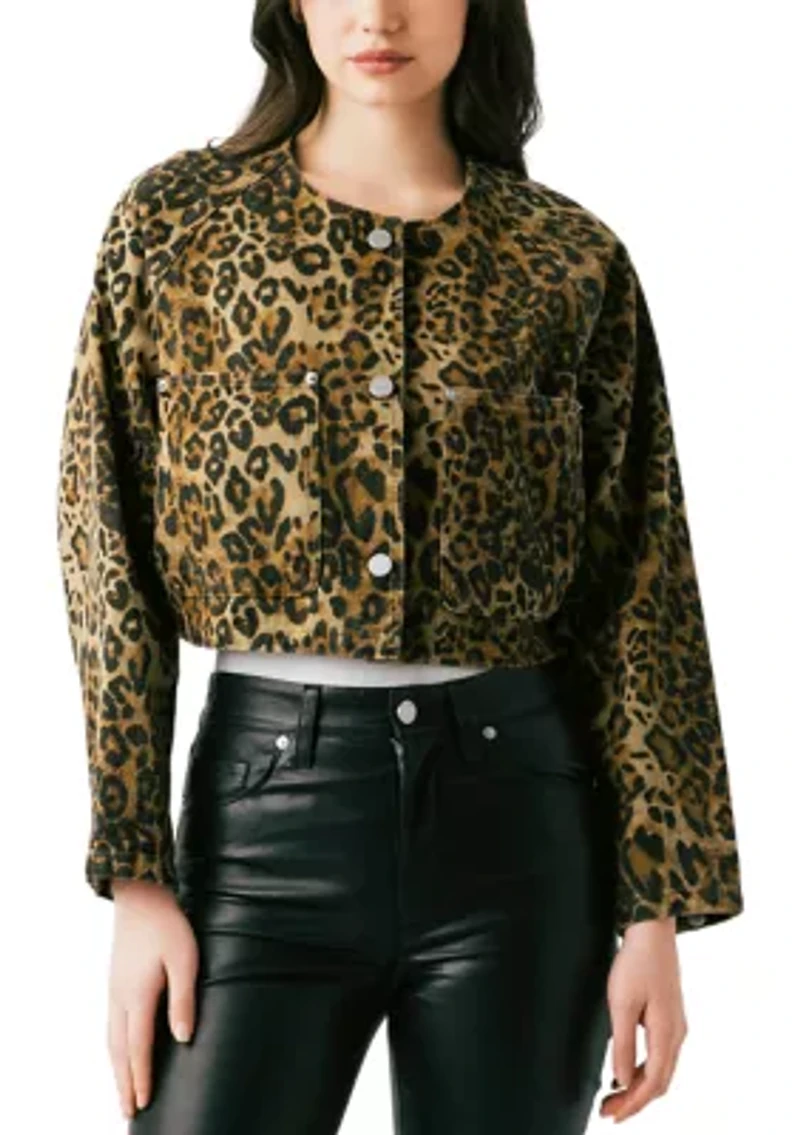 Women's Collarless Leopard Jacket