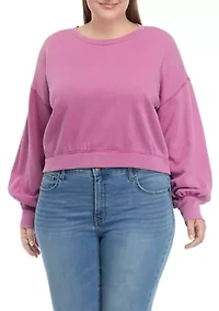 Plus Cropped Blouson Sleeve Pullover