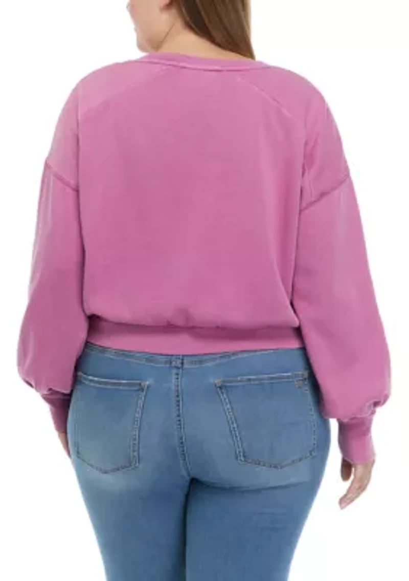 Plus Cropped Blouson Sleeve Pullover