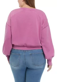 Plus Cropped Blouson Sleeve Pullover