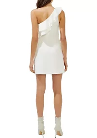 Whisper Asymmetrical Ruffle Neck Dress