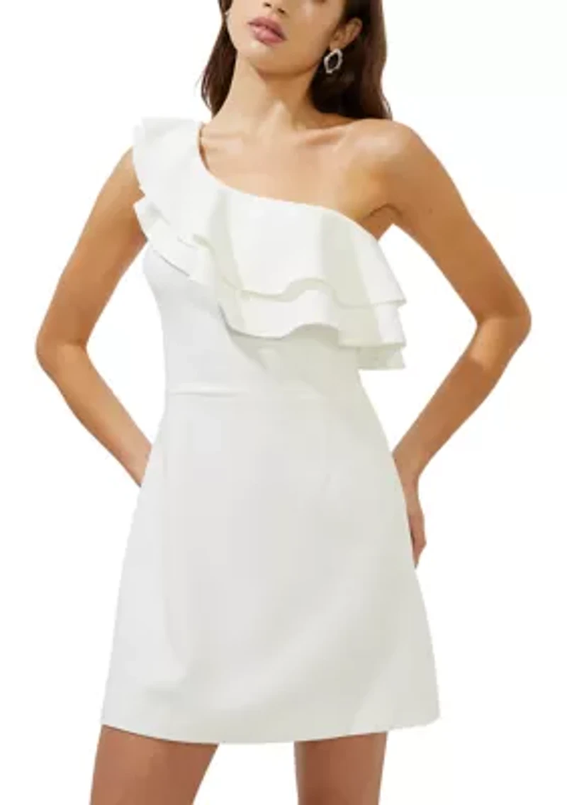 Whisper Asymmetrical Ruffle Neck Dress
