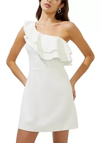 Whisper Asymmetrical Ruffle Neck Dress