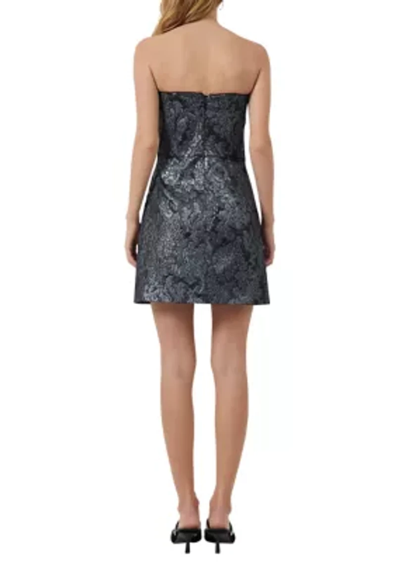 Floral Jacquard Metallic Strapless Dress