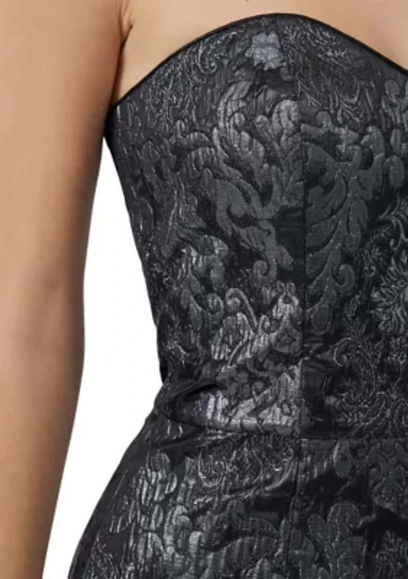 Floral Jacquard Metallic Strapless Dress