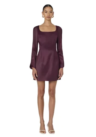 Structured Long Sleeve Satin Square Neck Dress