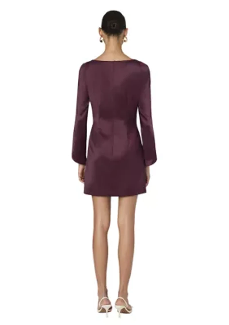 Structured Long Sleeve Satin Square Neck Dress