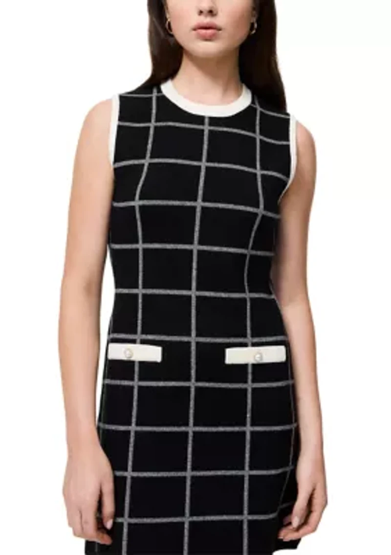 Check Sleeveless Crew Dress