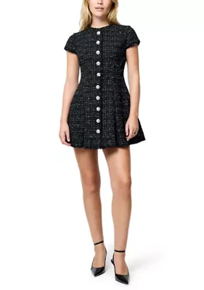 Speckled Tweed Pleated Mini Dress