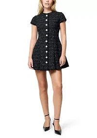 Speckled Tweed Pleated Mini Dress
