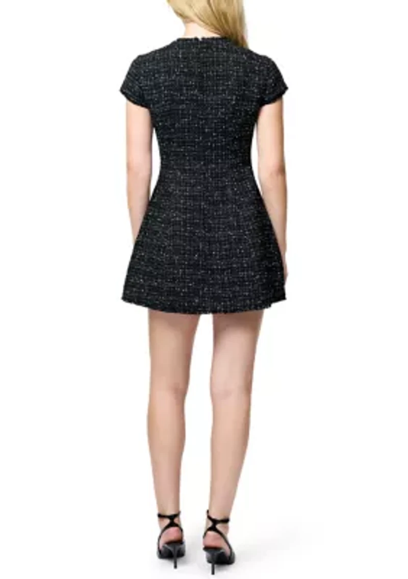 Speckled Tweed Pleated Mini Dress