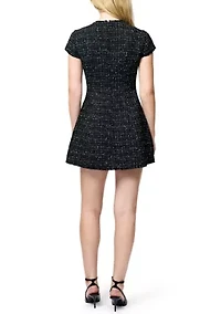 Speckled Tweed Pleated Mini Dress