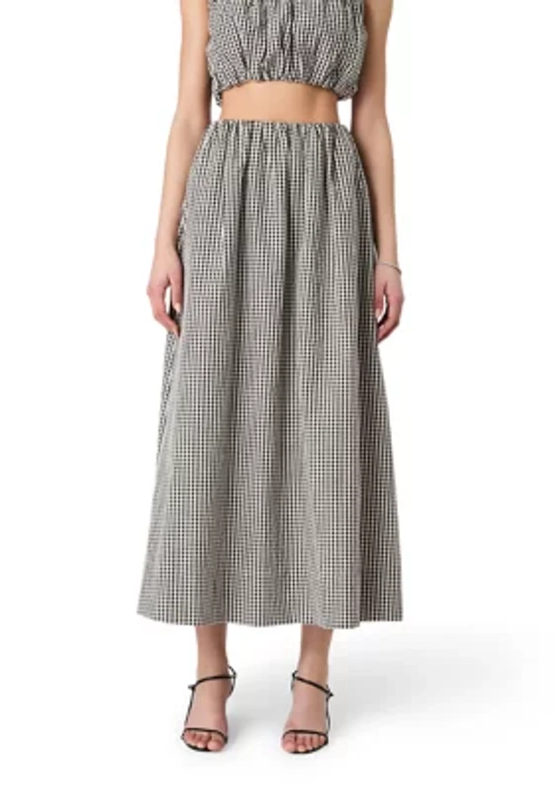 Gingham Ruched Midi Skirt