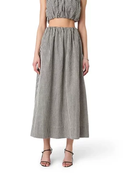 Gingham Ruched Midi Skirt