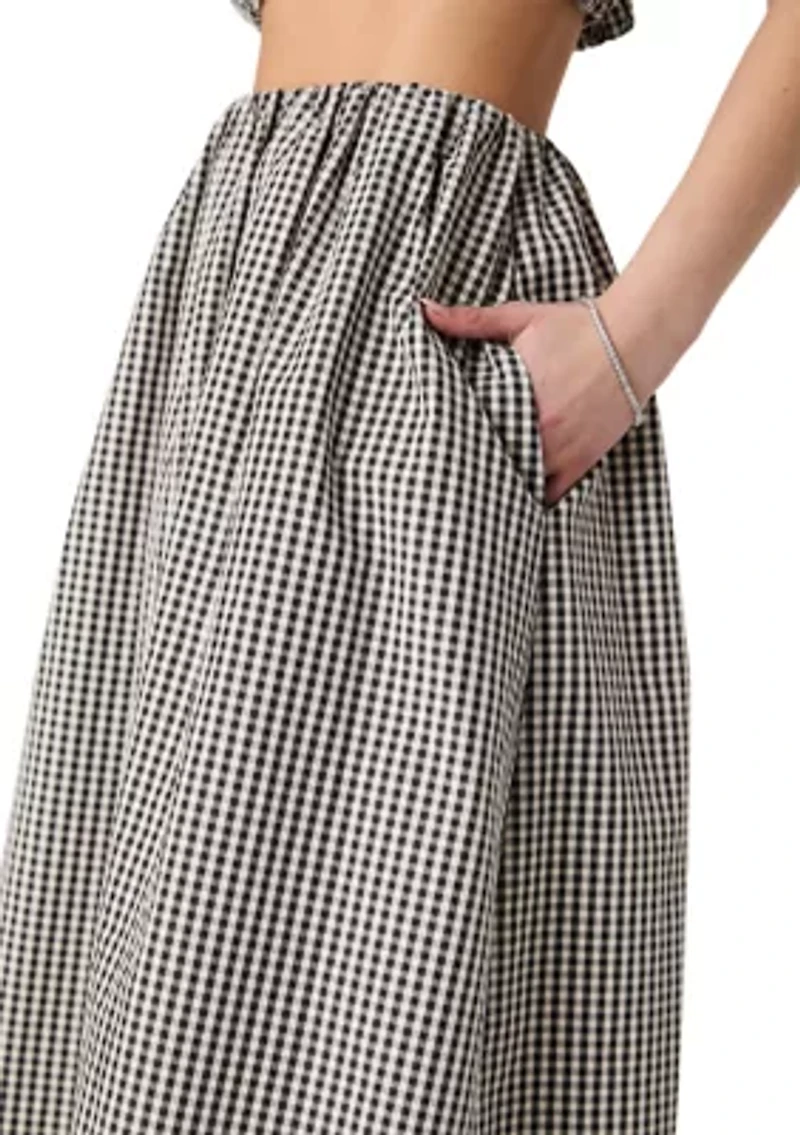 Gingham Ruched Midi Skirt