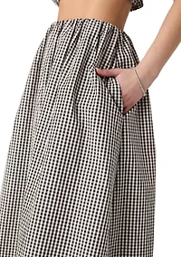 Gingham Ruched Midi Skirt