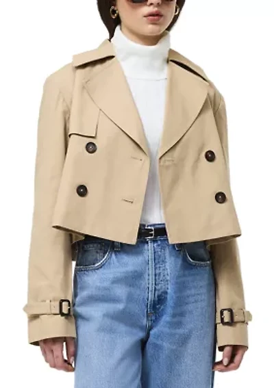 Cotton Twill Cropped Trench Jacket