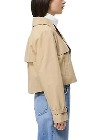 Cotton Twill Cropped Trench Jacket