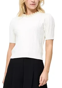 Embellished Neck Short Sleeve Sweater