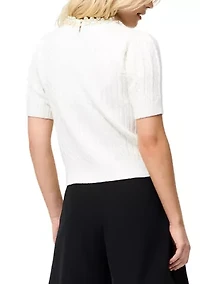 Embellished Neck Short Sleeve Sweater