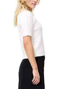 Embellished Neck Short Sleeve Sweater