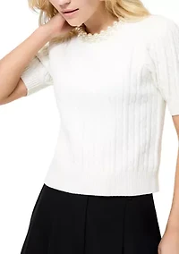 Embellished Neck Short Sleeve Sweater