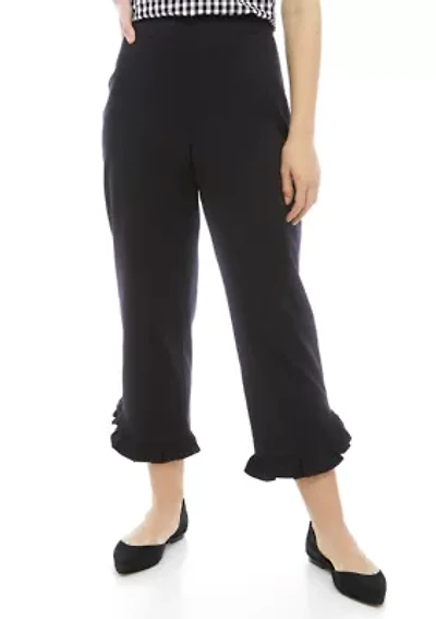 Petite Ruffle Trim Capri Pants