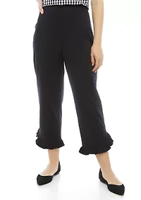 Petite Ruffle Trim Capri Pants