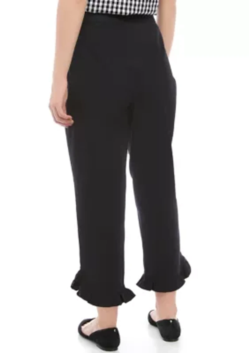 Petite Ruffle Trim Capri Pants