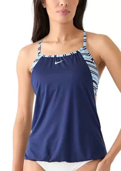 Off Stripe Layered Tankini Swim Top