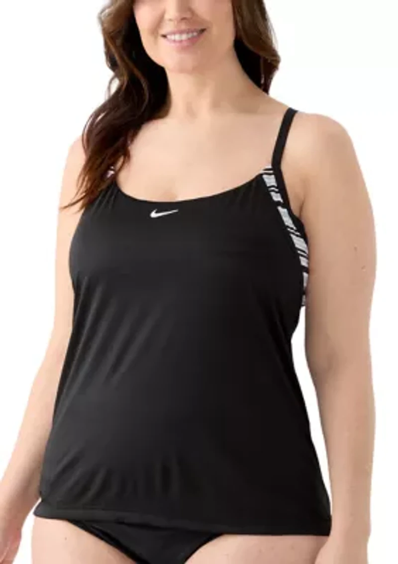 Off Stripe Layered Tankini Swim Top
