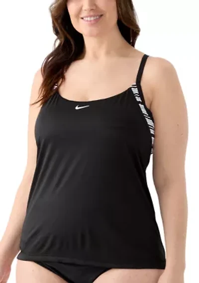 Off Stripe Layered Tankini Swim Top