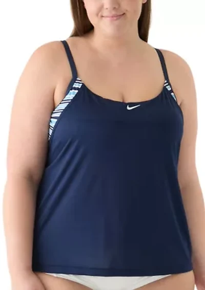 Off Stripe Layered Tankini Swim Top